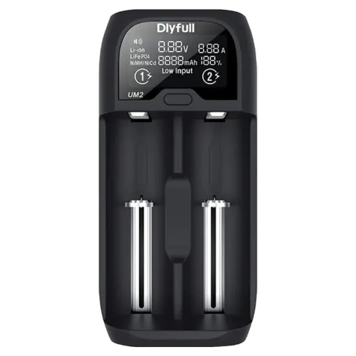 This intelligent charger has two independent charging slots to charge any combination of Ni-MH, Ni-Cd, Li-ion, or LiFePO4 cells at the same time.