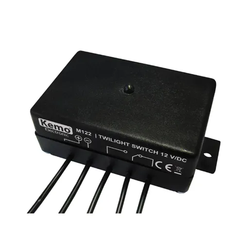 Kemo M122 switch allows users to switch lamps or other electric devices on or off at dusk or daybreak. The sensitivity of the luminous intensity may be changed by partially covering the sensor mechanically.