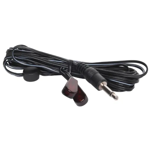 A dual eye IR emitter to suit resi-linx IR extension system (RL-IR305) and RF modulator range. Fitted with a 3.5mm mono headphone plug. Compatible with RF IR pass back systems (5V) and Hard Wired IR systems (12V)