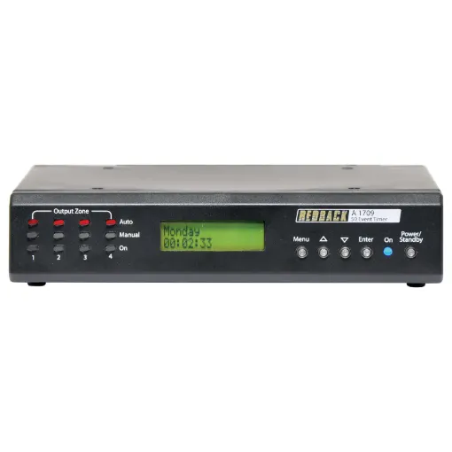A versatile timer which has four switched 24V outputs and four closing contacts which activate simultaneously. It permits a total of 50 event switching times. Each can be set to turn on any single day of the week or on multiple days for up to 24 hours.