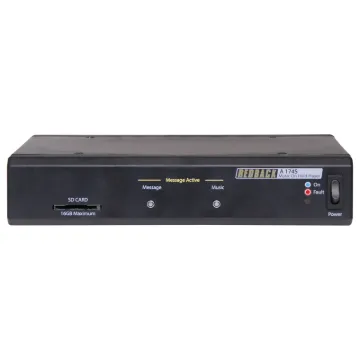 Connects to any RCA input to provide intervalled messages and background music. The included 8GB SD card can be loaded with your choice of background music and custom messages or promotions. Message intervals can be adjusted between 30 seconds and 7.5 minutes.