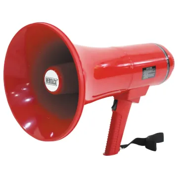 Megaphone fitted with an alert/evac tone generator. The required function (alert/evac/megaphone) is selected via a toggle switch and is activated by pressing the trigger. To recharge batteries (NiMH batteries only) simply plug in the included AC plugpack. It requires 15 hours to fully charge. Rechargeable batteries sold separately.