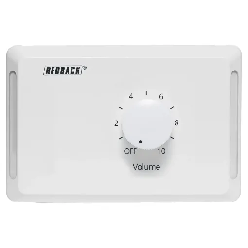 Designed to control 100V line speaker systems these attenuators are fitted to industry standard wall plates and install into an electrical wall box. Horizontal 10W model.