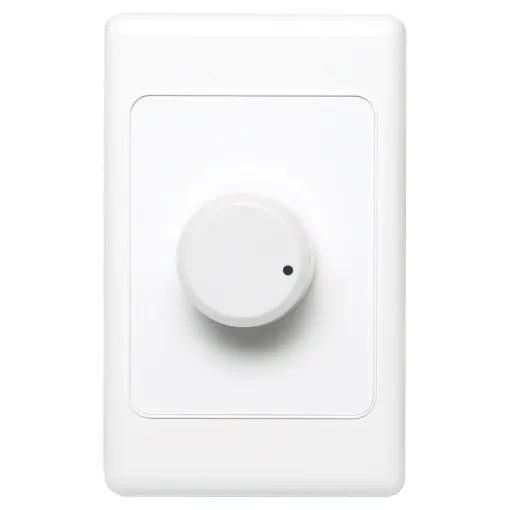 This volume control is rated at 100 watts (50W per channel). It features selectable impedance matching, allowing up to 8 pairs of speakers to be controlled. Includes 11 settings plus Off. Connections are made via a pluggable terminal block. 60mm mounting