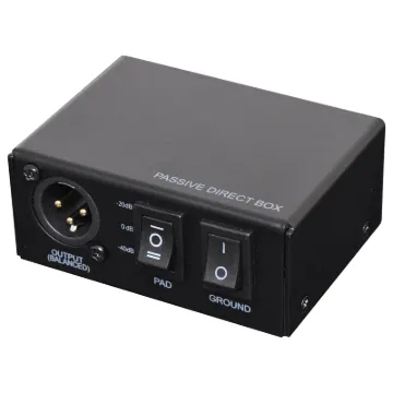 Direct injection (DI) boxes are used to convert high impedance unbalanced signals from guitars or other musical instrument pickups to a low level balanced output signal. This enables the signal to be transported over long distances without picking up noise or hum. Earth and hum loops are isolated from powered equipment such as keyboards.