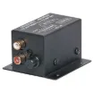 Balanced 600 Ohm 3 pin female XLR to unbalanced 10K Ohm 2 x RCA with level control. +10dB max signal gain. Steps up input signal by factor of 16, ie 20mV in = 320mV out.