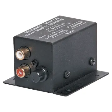 Balanced 600 Ohm 3 pin female XLR to unbalanced 10K Ohm 2 x RCA with level control. +10dB max signal gain. Steps up input signal by factor of 16, ie 20mV in = 320mV out.