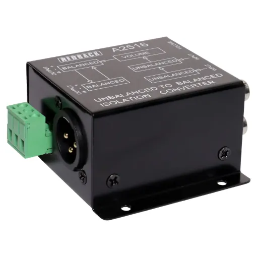 Unbalanced 10K Ohm 2 x RCA to balanced 600 Ohm 3 pin male XLR (or optional screw terminal connections) with level control.