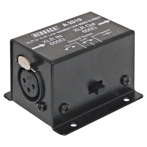 Balanced 600Ω to 600Ω balanced 3 pin male XLR with earth lift switch.