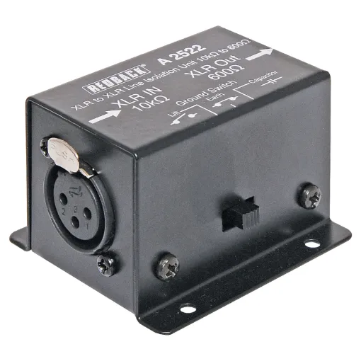 Balanced 600Ω to 600Ω balanced 3 pin male XLR with earth lift switch.