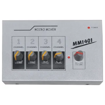 This compact mono mixer allows 4 channels of audio to be mixed via 6.35mm unbalanced connections. It features 4 x 6.35mm unbalanced inputs, 1 x 6.35mm balanced master output, master volume control.

Can be operated by 9V battery or 12V plugpack. Sold se
