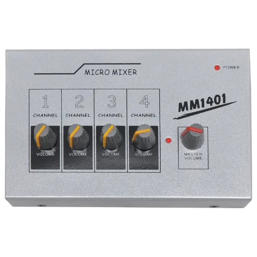 This compact mono mixer allows 4 channels of audio to be mixed via 6.35mm unbalanced connections. It features 4 x 6.35mm unbalanced inputs, 1 x 6.35mm balanced master output, master volume control.

Can be operated by 9V battery or 12V plugpack. Sold se