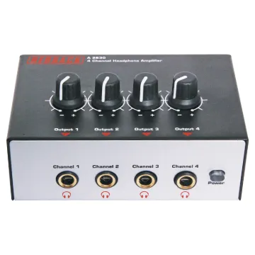 A compact headphone amplifier featuring four individual channels with volume controls. Ideally suited to monitoring in band and stage environments, it can also be used in educational situations such as language labs.  Amplification and individual volume c