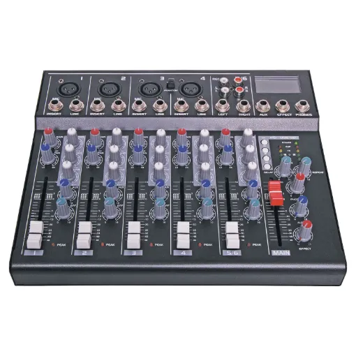 This compact high performance desk mixer is ideal for live/stage sound mixing in small applications such as theatre, bands, function centres and venues.  It offers added flexibility for audio playback with a USB and SD card input on the rear panel.