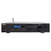 A stylish 2 x 100W (into 4 Ohm) FM stereo receiver with bluetooth audio streaming and a remote control. It features four stereo RCA inputs for CD, DVD, TV and Auxiliary. The large rotary dial controls volume, balance, bass and treble.