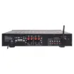A stylish 2 x 100W (into 4 Ohm) FM stereo receiver with bluetooth audio streaming and a remote control. It features four stereo RCA inputs for CD, DVD, TV and Auxiliary. The large rotary dial controls volume, balance, bass and treble.