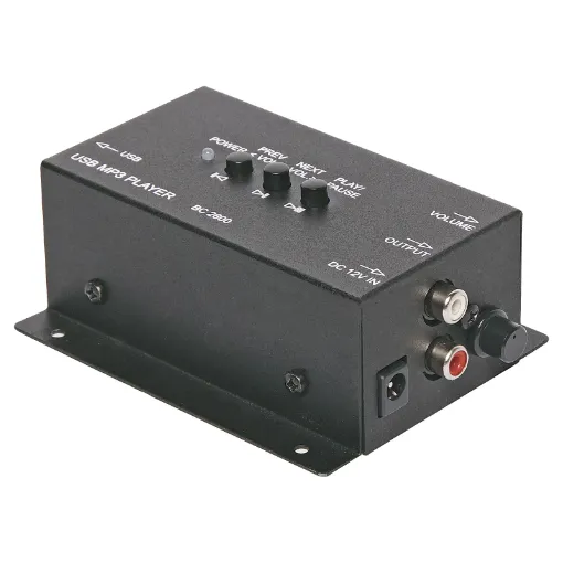 Designed for BGM systems in commercial installations requiring audio playback from a USB memory stick. Alternatively it can be used to add MP3 playback to any domestic audio system. Simply connects to an amplifiers RCA input and provides typical CD player.