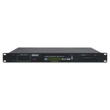 The Bluetooth CD / MP3 audio player is suitable for versatile PA applications (e.g. in theatres, pubs or waiting rooms) and offers special features, e.g. continuous repeat, random replay, MP3 replay of USB storage media and SD memory cards.