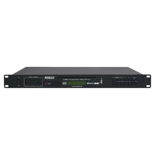 The Bluetooth CD / MP3 audio player is suitable for versatile PA applications (e.g. in theatres, pubs or waiting rooms) and offers special features, e.g. continuous repeat, random replay, MP3 replay of USB storage media and SD memory cards.