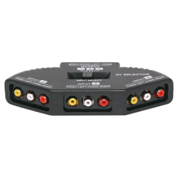 This selector switches 3 stereo AV inputs between a single stereo AV output. RCA inputs/outputs.