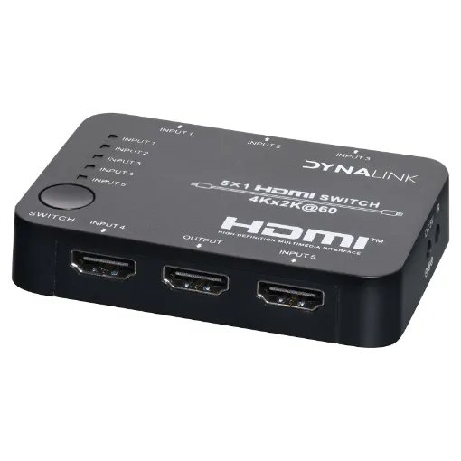 Switch between 5 HDMI AV sources with this professional 4K ready HDMI switcher.