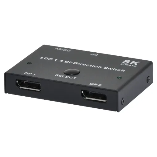 This bi-directional switch allows two DisplayPort equipped computers to be switched to a single monitor OR a single computer to be switched between two monitors. Easy push button operation for switching between devices.