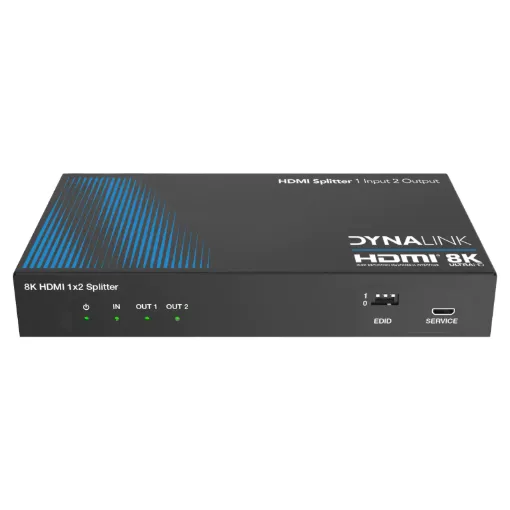 This splitter can distribute one HDMI source signal to any two display devices. It supports video resolution up to 8K@60Hz 4:2:0.