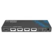This splitter can distribute one HDMI source signal to any four display devices.
