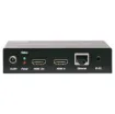 This HDMI over IP Extender uses advanced H.264 compression type which transfers signal using lower bandwidth thus transmit more smoothly. It supports 120m over single Cat5E/6 cable at point to point.  Includes transmitter and receiver.