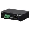 This device is designed to provide two channels audio signal to the Dante network by the Euro terminal input. Simply use Cat5 cable to connect the RJ45 port to an Ethernet switch, and using "Dante controller" to route the low latency of signal to other devices which already connected on the same Dante network.