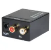 Converts a digital audio output (from a DVD player, set top box etc) into a standard stereo line level signal for connection to a stereo or commercial amplifier system. Both coaxial and optical (Toslink) input connections are provided.