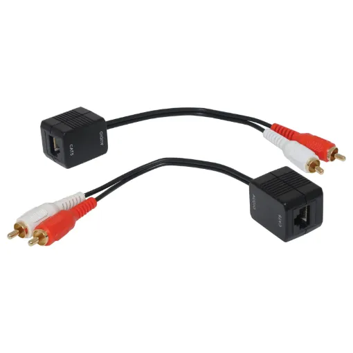 Supplied as a pair, these handy bi-directional audio extender allow you to send stereo audio signals over long distances using economical UTP cable (Cat5/5e/6). Ideal for connecting an audio source to an amplifier in another room. Maximum distance 75m.