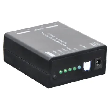 Provides automatic switching between 4 S/PDIF digital audio sources. Supports common audio formats. Single S/PDIF output. Includes power supply.