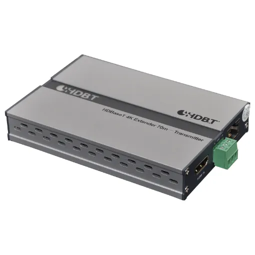 Allows 1080p HDMI signals to be extended up to 100m from their source over a single Cat5e/6 cable, whilst retaining full high definition quality. Built in IR extender allows remote control of source devices.
