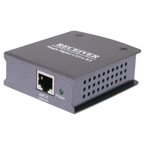 Receiver for use with the A 3224 HDMI Extender Kit and the A 3225 HDMI Extender Tranceiver. For multiple screens daisy chained from a single signal source use up to 6 tranceivers with a receiver at the very end.