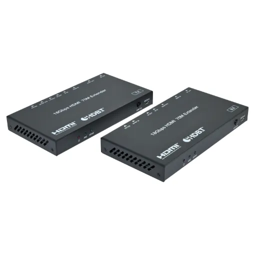 This HDBaseT UTP balun allows transmission of 4K HDMI signals up to 70m with full audio-return-channel (ARC) support and RS-232 control signals.