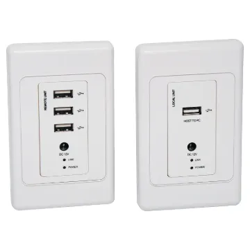 A point to point USB2.0 over UTP balun pair mounted into a wallplate for transmission of USB data between rooms. Installation is made easier via PoE, which only requires a single power source at either the receiver or transmitter end.
