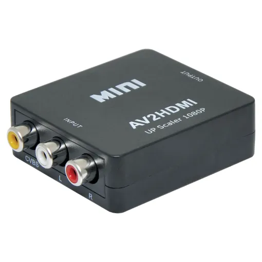 This handy box provides a way to connect older AV devices (such as retro gaming consoles, VCRs & camcorders)  to HDMI inputs and upscales the signal to 1080p @ 60Hz. 720p/1080p selectable.  USB powered.