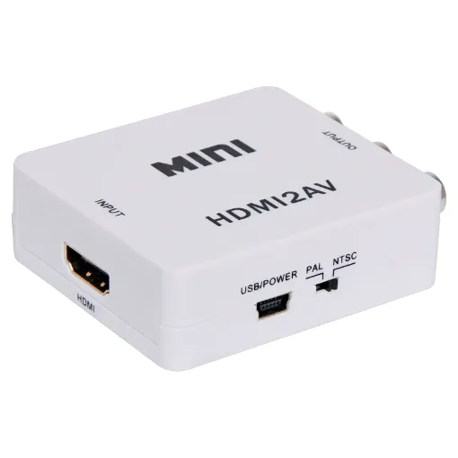 A compact down scaler box designed to convert HDMI to a stereo composite signal for integration into analogue signal installations. Ideal for using new source equipment with older televisions or distributed AV systems. NTSC/PAL selection.