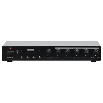 Ideal for small businesses or simple multi-zone home audio systems. Switch between up to 4 different audio sources - connect up to 8 speakers. Toslink digital audio input for TV audio. Great for background music use. Also fitted with 6.35mm microphone connection.