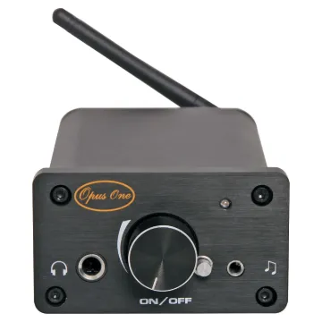 A compact, sturdy 2x50W RMS class-D stereo amplifier with 3.5mm input on the front and RCA input on the back for easy connection.