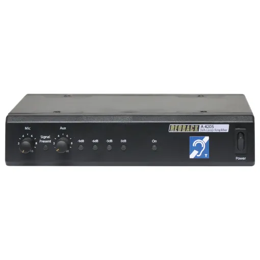 This compact hearing loop amplifier is designed for use in information kiosks, ticketing booths, help desks etc. Anywhere a small loop system is required to aid the hearing impaired. Engineered to meet AS60118.4-2007. A balanced mic input and stereo line auxiliary input is provided. Compact half rack 1RU case. 24V DC operation.