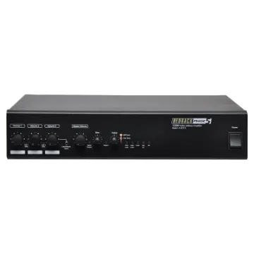 This 125 Watt 3 channel mixer amplifier is specifically designed for applications requiring up to three microphone inputs, without compromising output power and overall performance. The amplifier feature three inputs which can be configured for either microphone or line level operation.
