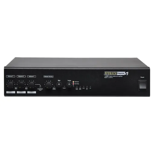 This 125 Watt 3 channel mixer amplifier is specifically designed for applications requiring up to three microphone inputs, without compromising output power and overall performance. The amplifier feature three inputs which can be configured for either microphone or line level operation.