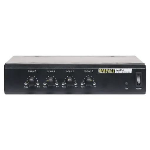 This compact half rack distributor comprises of a single 3 pin balanced XLR input to four 3 pin balanced XLR outputs. Great for splitting a single audio source out to multiple zones without interference between channels.