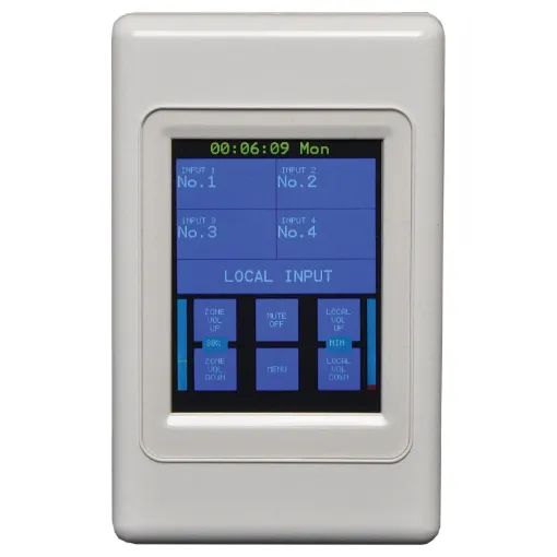 A touchscreen control wallplate to suit the A 4432 Redback mixer. Allows quick and easy source selection, muting, level control for programming, plus local input level control (when used with A 4931/ A 4932).