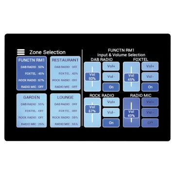 These 7" touchscreen control wall plates allow for remote source selection and level control in Redback source control systems (currently compatible with A4450, A4460 and A4650 systems).