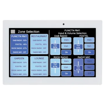 These 7" touchscreen control wall plates allow for remote source selection and level control in Redback source control systems (currently compatible with A4450, A4460 and A4650 systems).