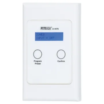 The A4476 wallplate is used to provide local access to presets programmed into the A4480B.