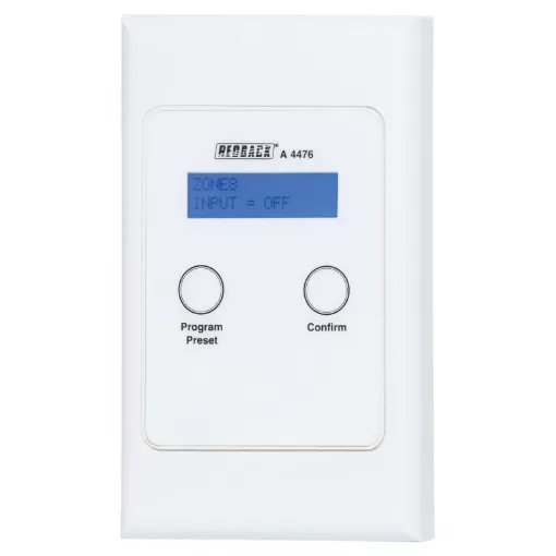 The A4476 wallplate is used to provide local access to presets programmed into the A4480B.